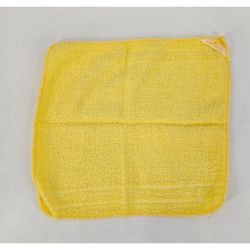 Vintage Cannon Yellow Towel Set 3pc Embroidered Floral Cottage Granny Chic